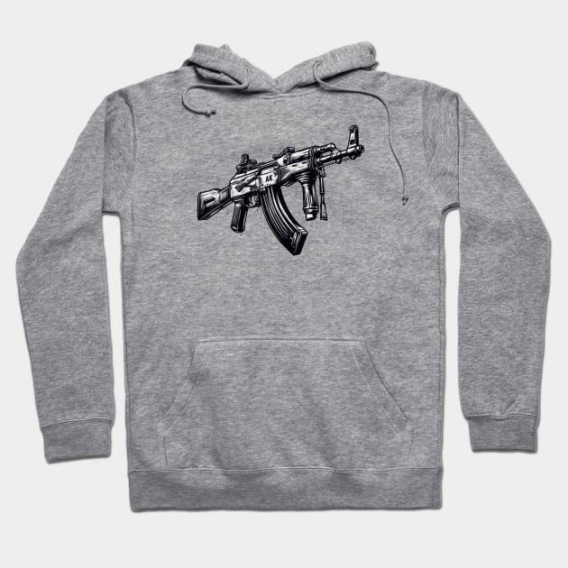 Iconic AK-47 Sketch: Artistry Meets Firepower Hoodie by BattlegroundGuide.com